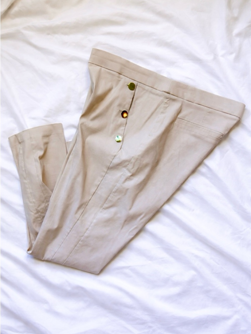 Jules & Leopold Light Beige Pull-On Ankle Pants Gold Button Detail XL